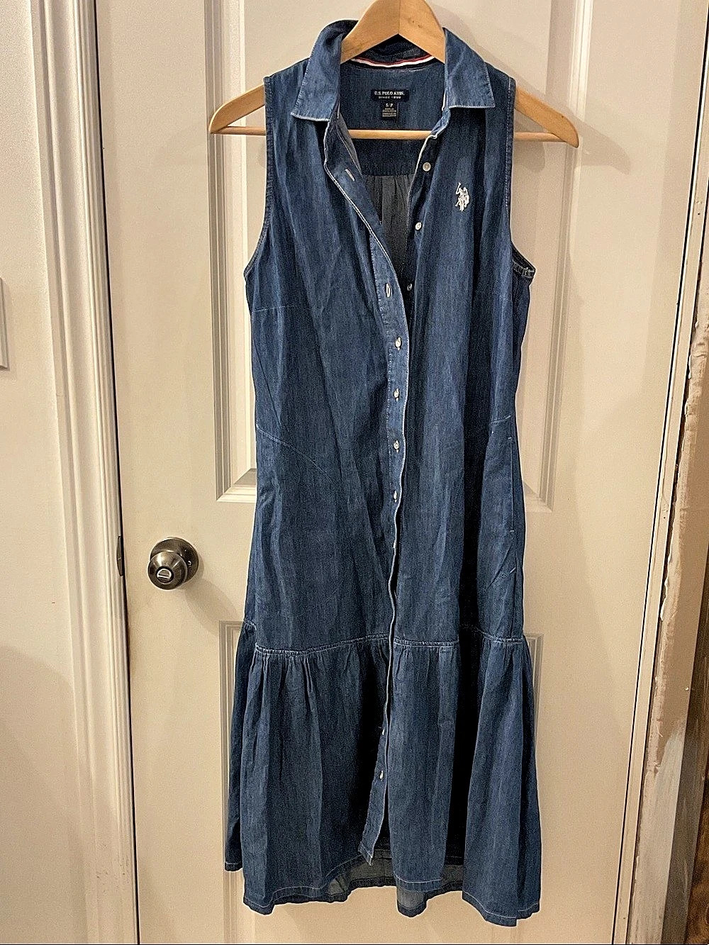 U.Small. Polo Assn. Denim Tiered Maxi Dress Blue Size Small Like New